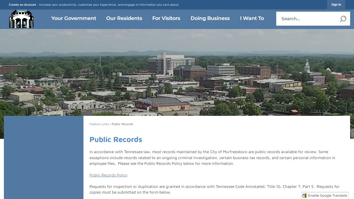 Public Records | Murfreesboro, TN - Official Website