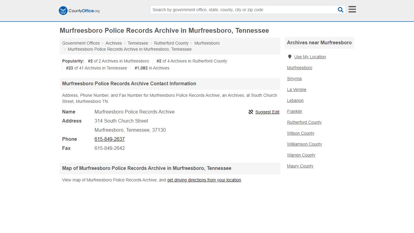 Murfreesboro Police Records Archive - Murfreesboro, TN (Address, Phone ...